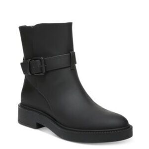 VINCE Womens Black Padded Buckle Accent Lug Sole Toe Block Heel Booties 5M